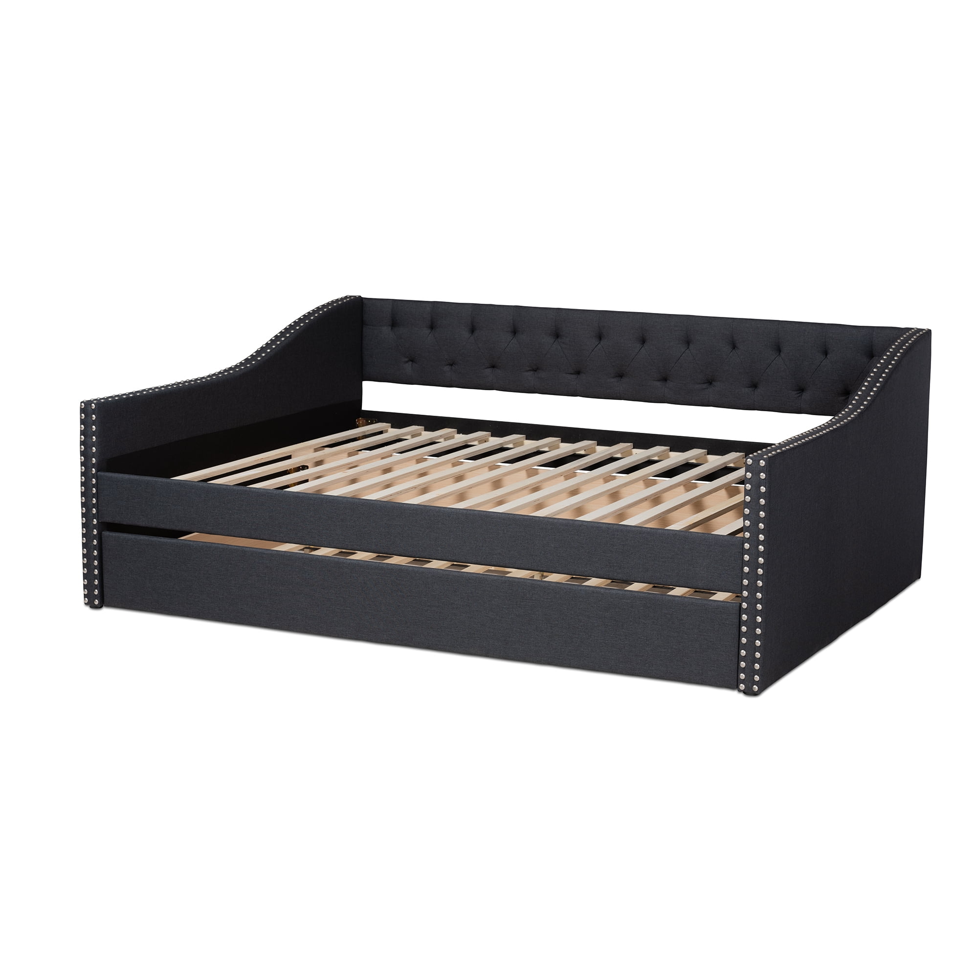 Baxton Studio Haylie Modern and Contemporary Dark Gray Fabric Upholstered Full Size Daybed with Roll-Out Trundle Bed