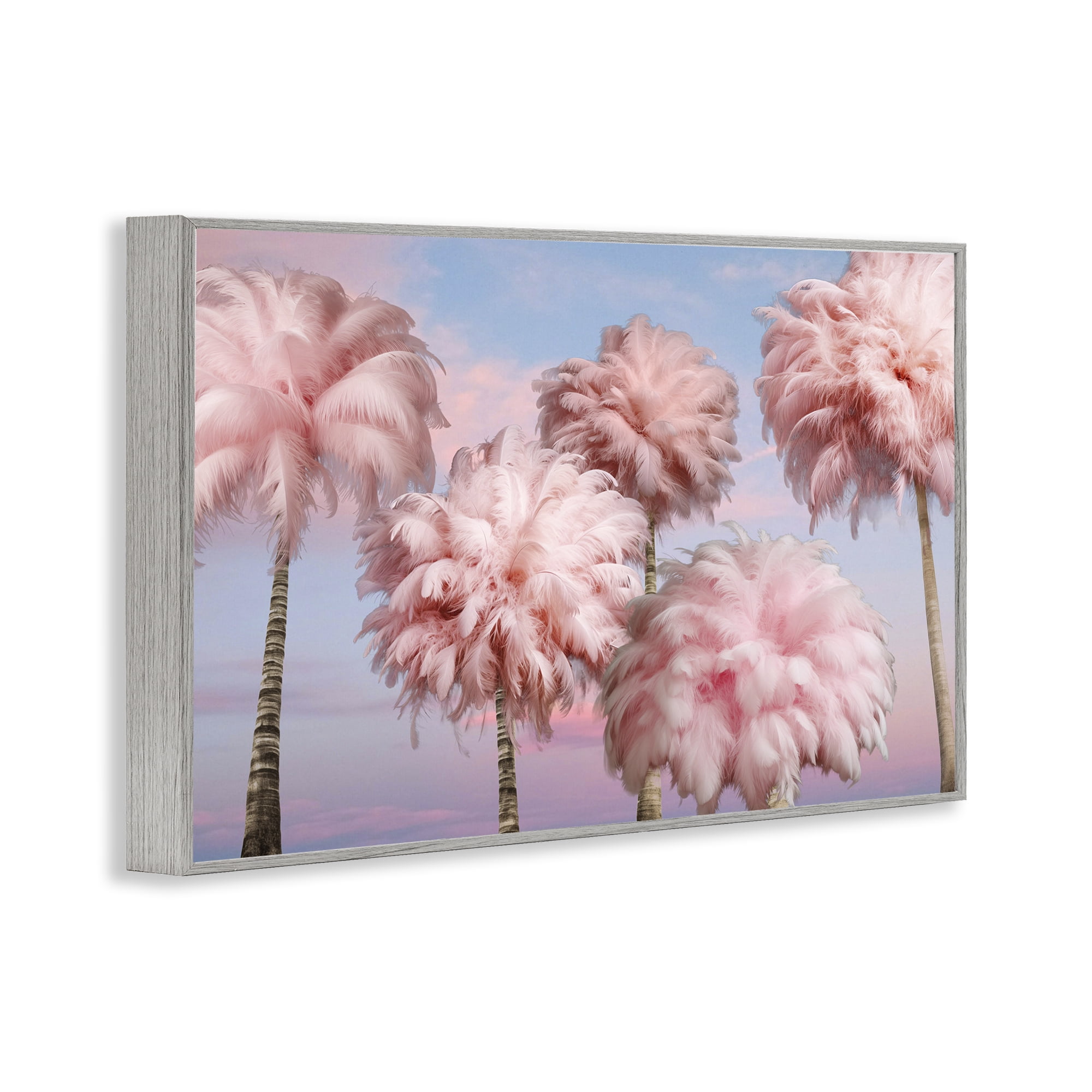Stupell Industries Fluffy Pink Palm Trees Botanical & Floral Painting Gray Framed Art Print Wall Art, 18 x 12
