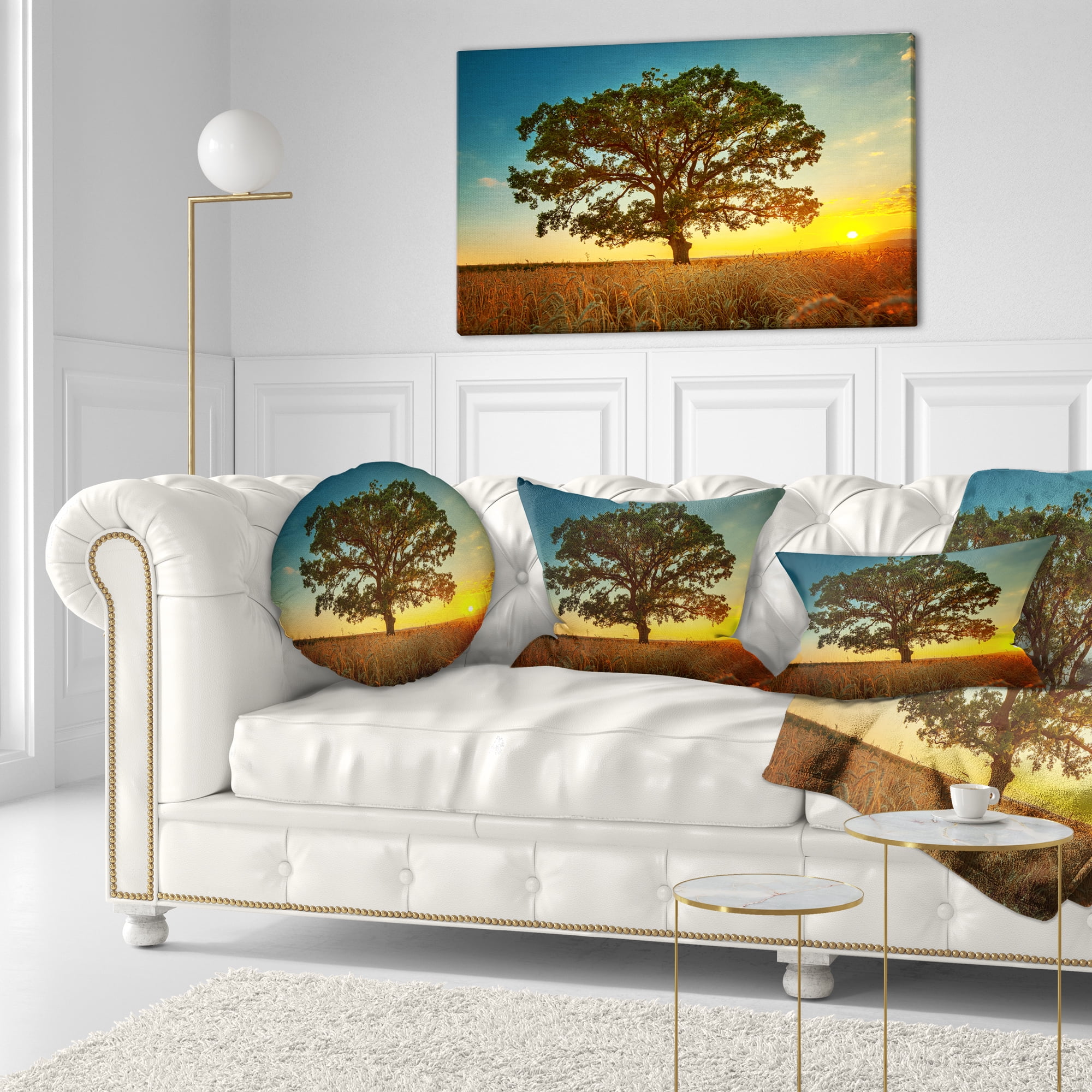 Designart Big Green Tree in Summer Field - Trees Throw Pillow - 12x20