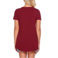 thumbnail image 1 of T-Shirt Femme Manches Courtes V Col Haut Plissé Femmes Chemisier, Rouge Vin, XL, 1 of 7
