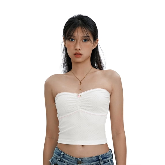 Coduop Women Lace Strapless Tube Top Off Shoulder Crop Tops Backless Slim Fit Tank
