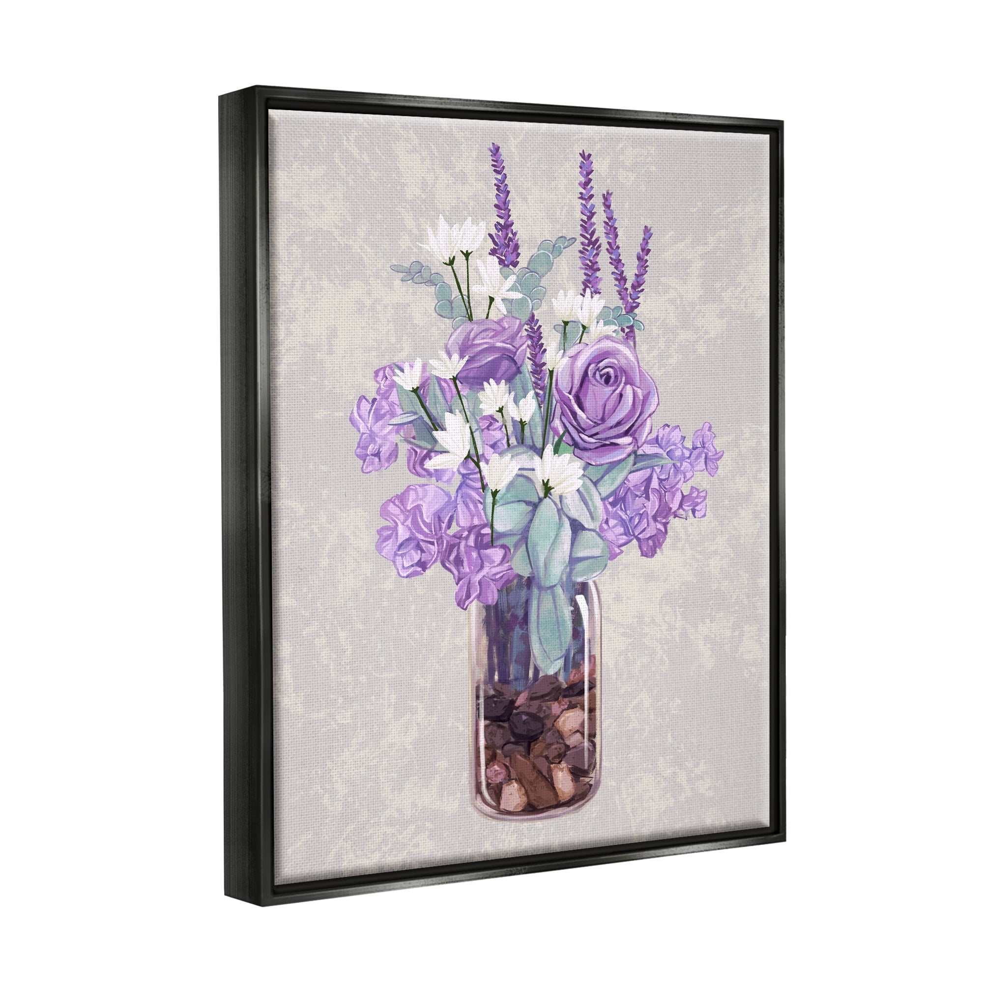 Stupell Industries Mixed Purple Bouquet Full Rose Wildflower Blooms Graphic Art Jet Black Floating Framed Canvas Print Wall Art, Design by Ziwei Li