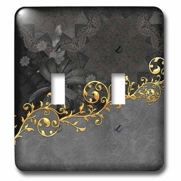 3dRose, Wonderful floral design in grey and gold, double toggle switch