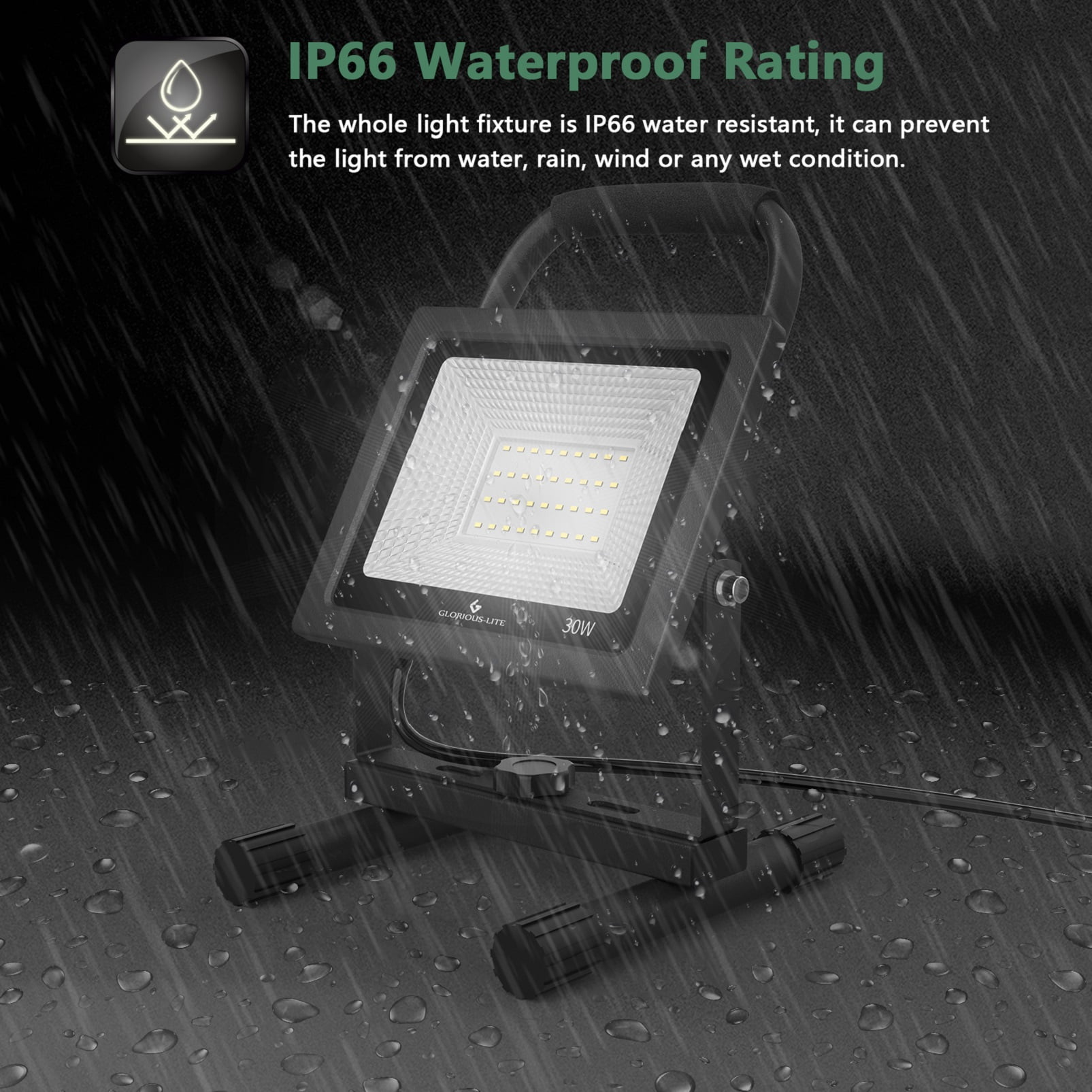 GLORIOUS LITE 50W LED Work Light with 16ft Cord IP66 Waterproof