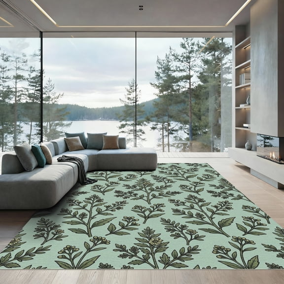 ODIKA 4'x6' Machine Washable Non-Slip Area Rug, Contemporary Mint Green High Traffic Rug, Green, 959430