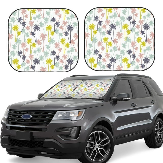 Saiise Hawaiian Coconut Tree for Foldable Car Sun Shades (2-Pack) Offer Sun Protection with an Easy-fold Design for Convenient Windshield Shading-Medium