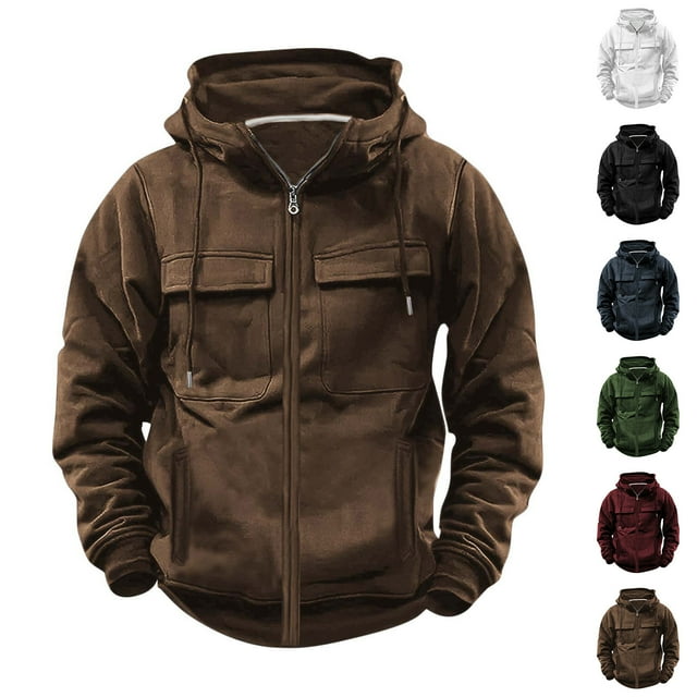 Hommes Mode Décontractée Blouse à Manches Longues à Fermeture Éclair Multi-Poches Chandails en Molleton