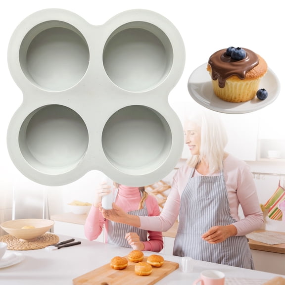Silicone Cake Mold 4-Cavity Round, Nonstick Baking Mold, 5.4in Size, for Cakes Desserts Soap DIY