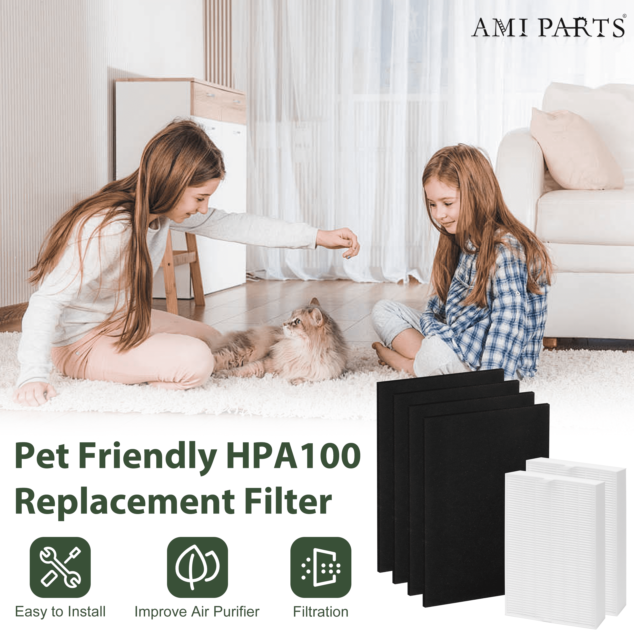 AMI PARTS HPA100 HEPA Replacement Filter For Honeywell HPA100 HRF-ARVP100 HPA094, HPA3100, HPA5100 Series,2 HEPA Filter and 4 Activated Carbon