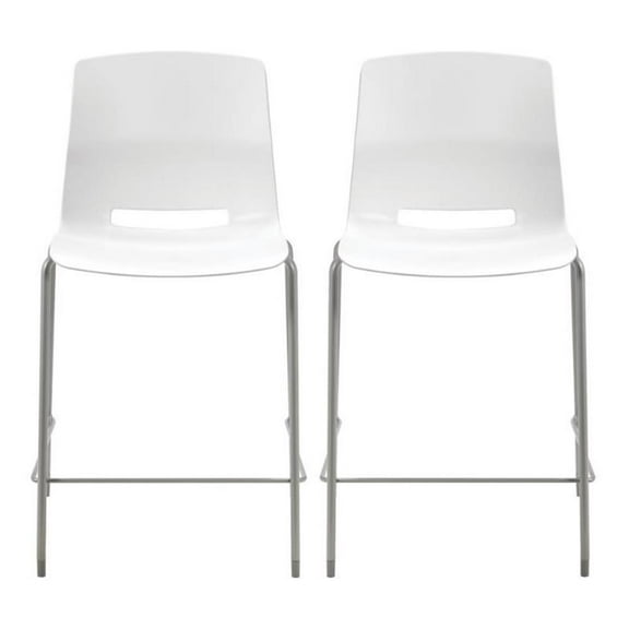 Home Square 25" Plastic Counter Stool in White - Set of 2