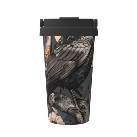 

KLL Moonlit Crow Blossoms Pattern Stainless Steel Vacuum Insulated Tumbler - Carry Insulated Coffee Mug - Reusable Insulated Cold Brew Iced Coffee Cup Thermos
