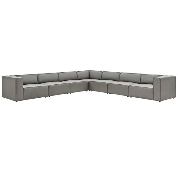 Modway Mingle Vegan Leather 7-Piece Sectional Sofa in Gray