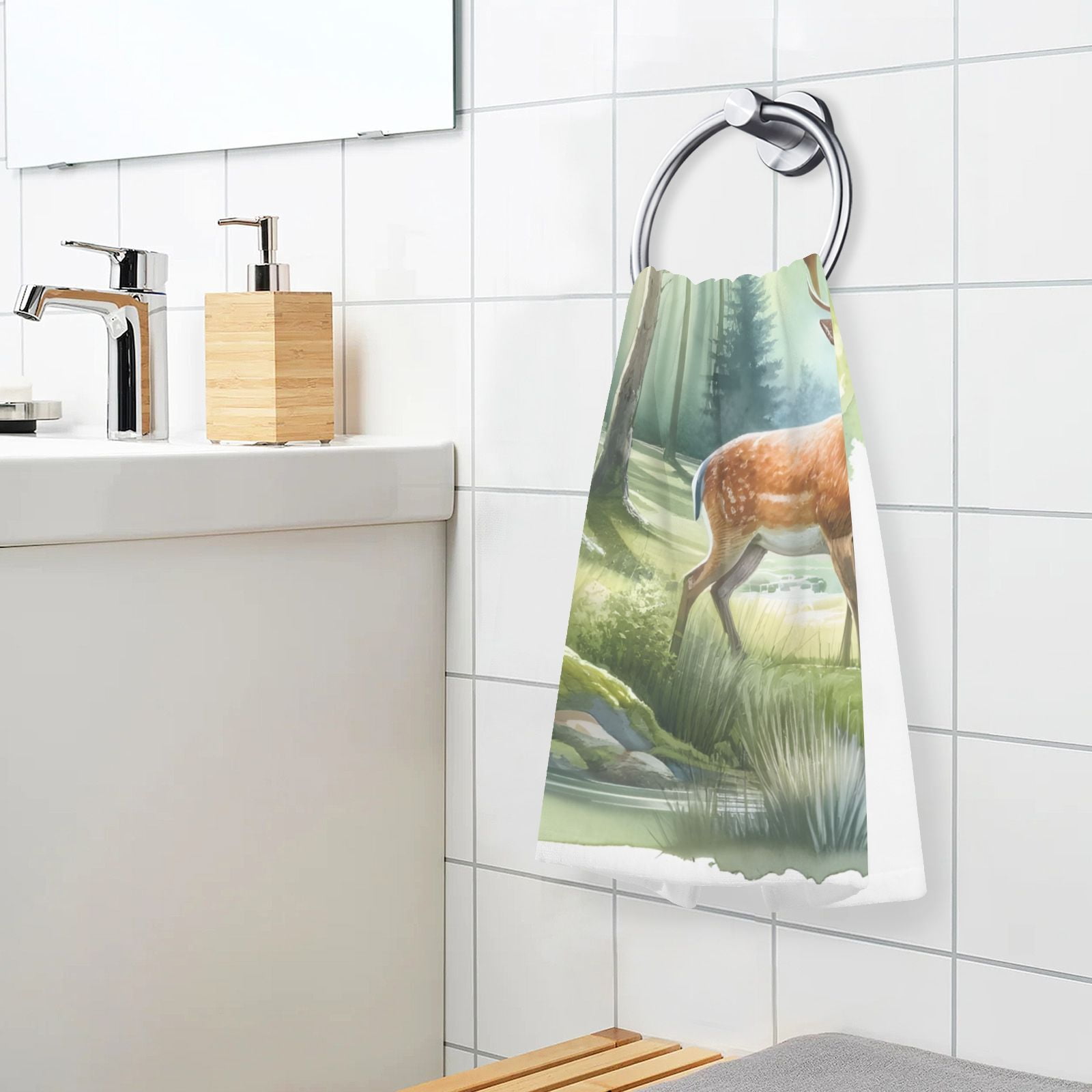 Deers on Forest Hand Towel Bath Towels Face Towels Cotton Absorbent for Home Hotel Spa Swimming Yoga Sports Decorative Towel Set of 2