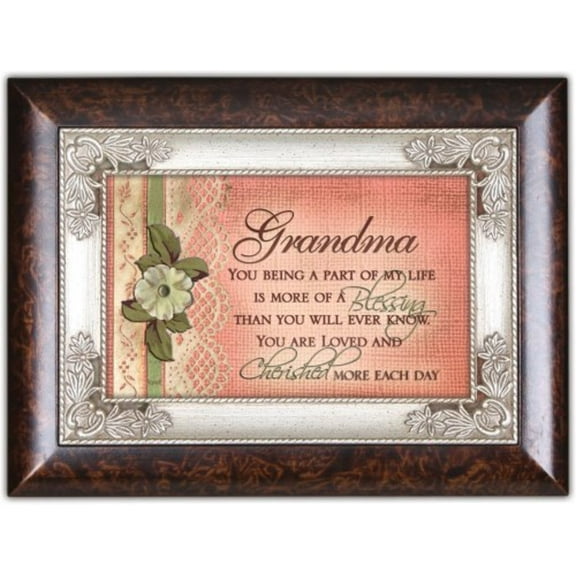 Grandma Part of My Life a Blessing Burlwood Jewelry Music Box Plays Amazing Grace