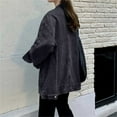 thumbnail image 5 of Breezora Women's Versatile Denim Jacket Mid Length with Large Pockets Loose Fit Casual Utility Wear L Size Black, 5 of 5