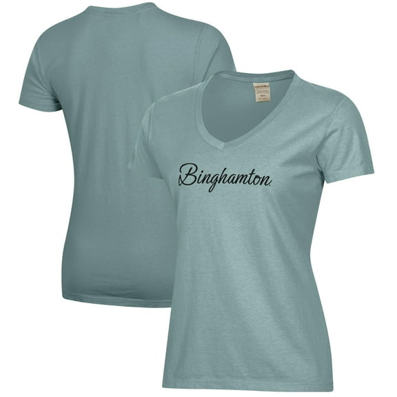 Women's  Green Binghamton Bearcats Script Logo Comfort Wash V-Neck T-Shirt