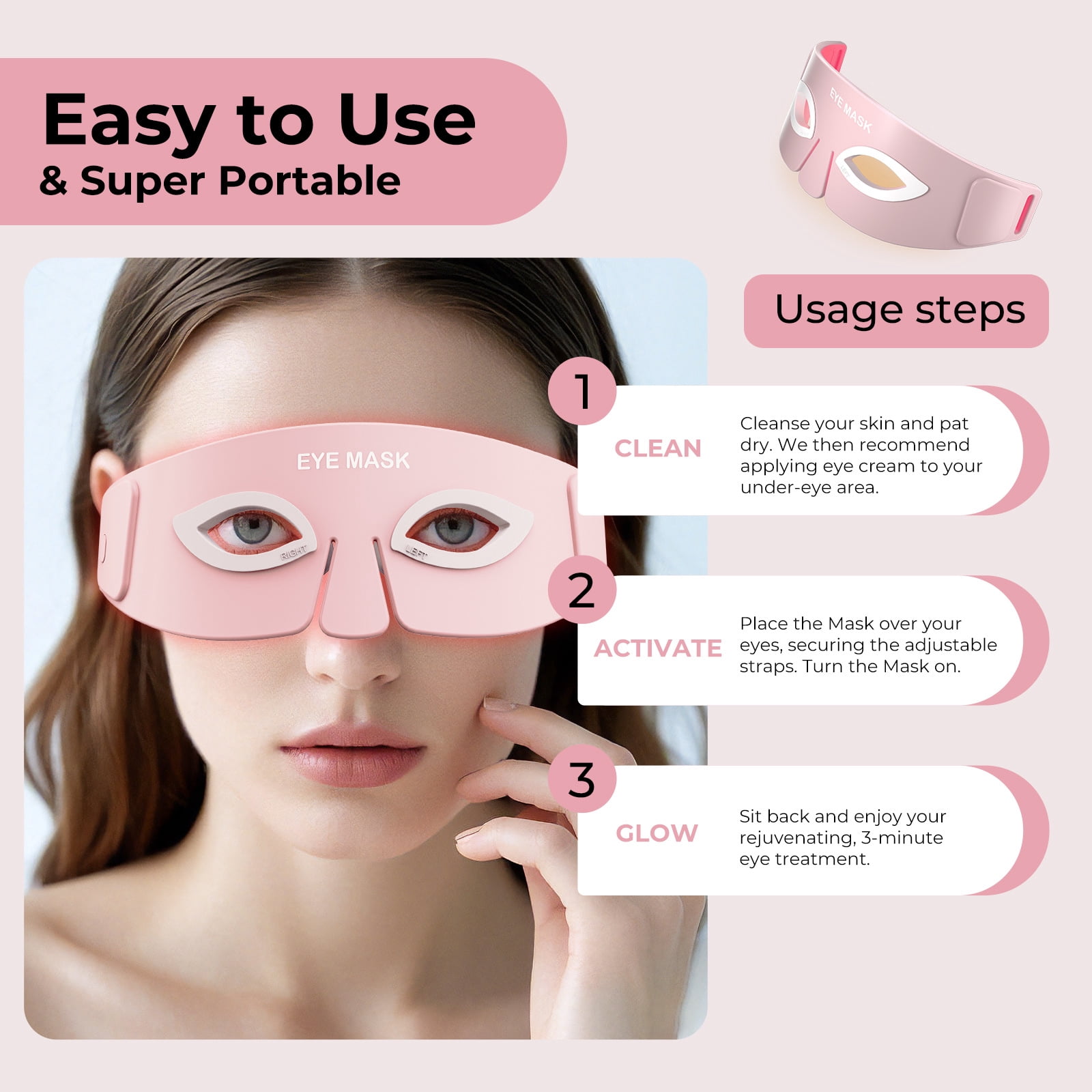 Red Light Therapy Eye Mask, Eye Massager for Dark Circles, Tired Eyes, Eye Wrinkles & Eye Bags, Soft Silicone for Anti-Aging