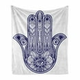 thumbnail image 1 of Hamsa Soft Flannel Fleece Throw Blanket, Art Design Elements Antique Cabala Magic Themed Sign Print, Cozy Plush for Indoor and Outdoor Use, 50" x 70", Navy Blue, by Ambesonne, 1 of 6