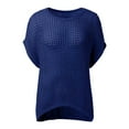 thumbnail image 4 of MIXUE Boho Tops For Women Summer Knit Hollow Out Solid Color Sexy Off Shoulder Short Sleeve Beach Fashion Casual Pullover Shirts For Women T-shirts Outwear,Blue,XL, 4 of 6