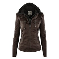 Made by Johnny Women's Removable Hoodie Motorcyle Jacket L COFFEE