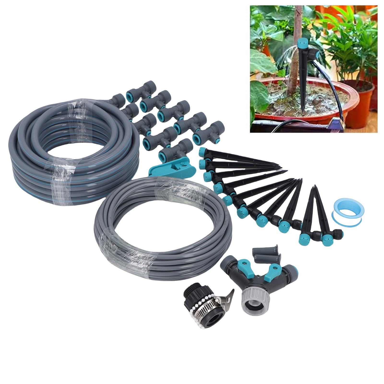 Riousery Drip Irrigation System 32.8FT 8 Holes Adjustable Precise Misting Sprinkler Kit for Garden Greenhouse Lawn (32.8 ft / 10 m)
