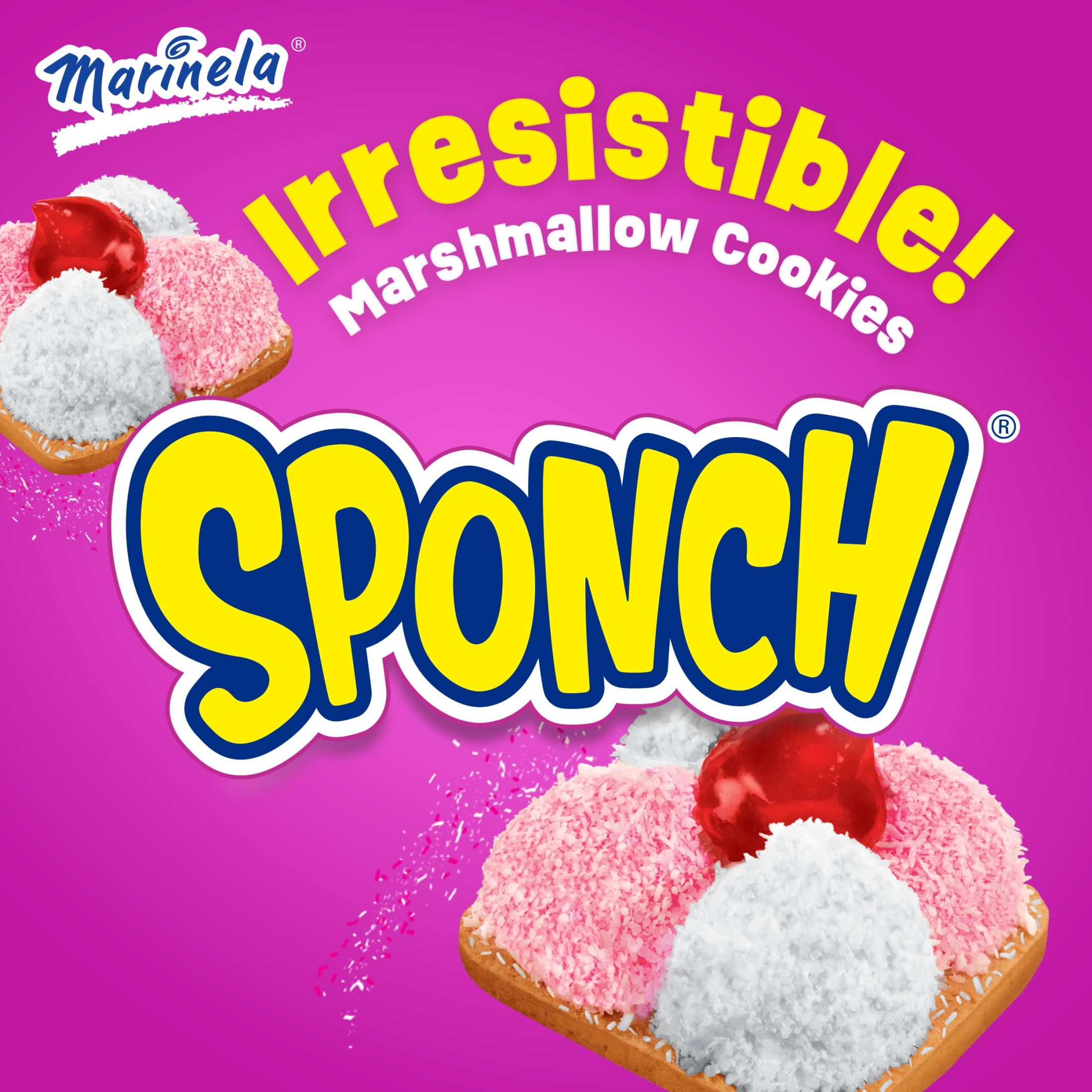 Marinela Sponch Marshmallow and Strawberry Coconut Cookies, 4 packs, Cookies, 18.07 oz Multipack
