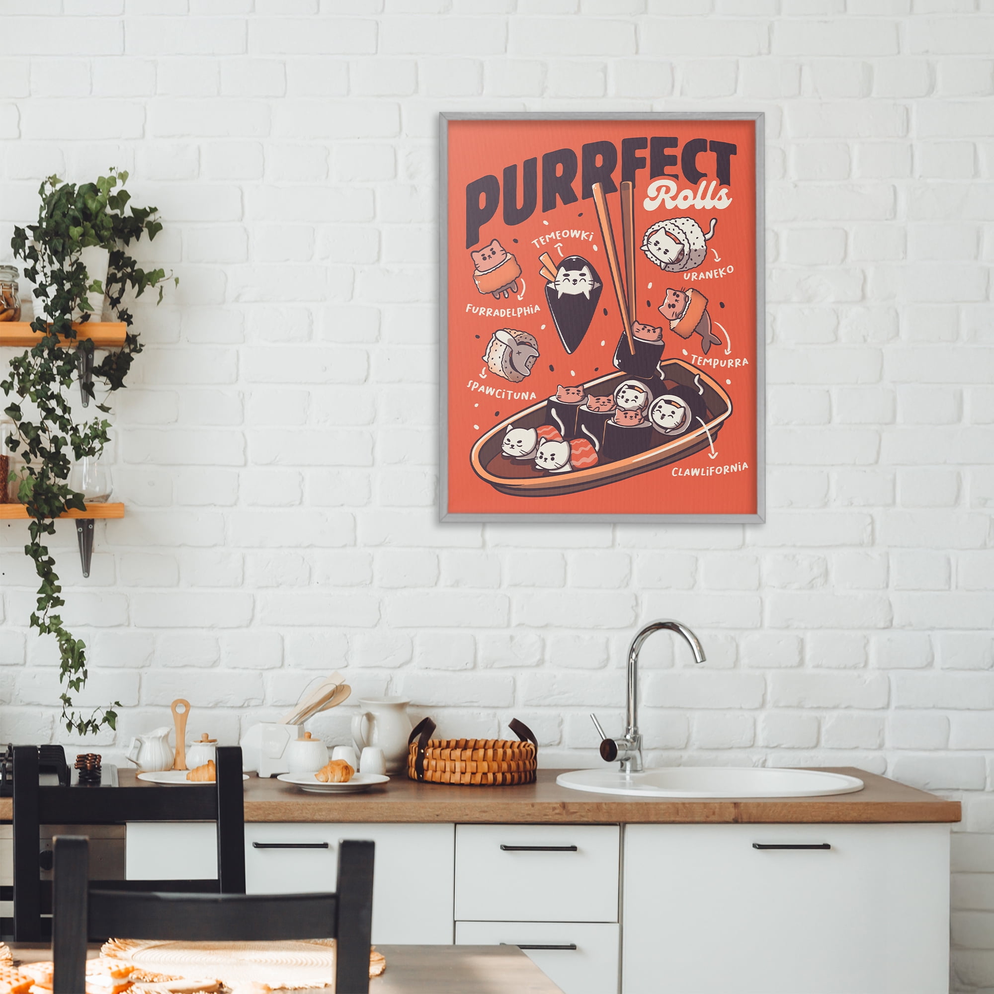 Stupell Industries Purrfect Rolls Sushi Cats Gray Framed Giclee Art, design by Tobe Fonseca