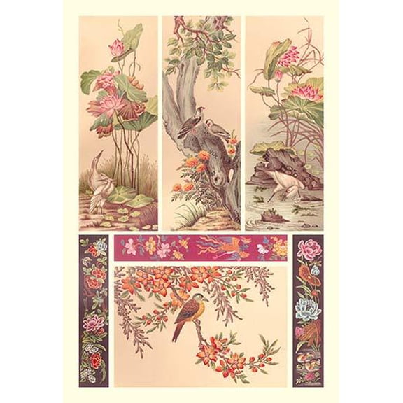 Chinese Bird Panels- Fine Art Canvas Print (20" x 30")