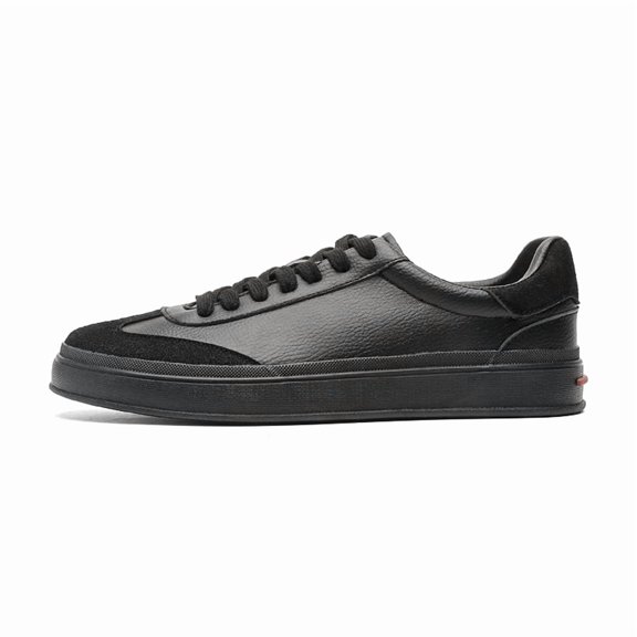 Men's All-Black Minimalist Mixed-Material Sneakers, Casual Monochrome Shoes