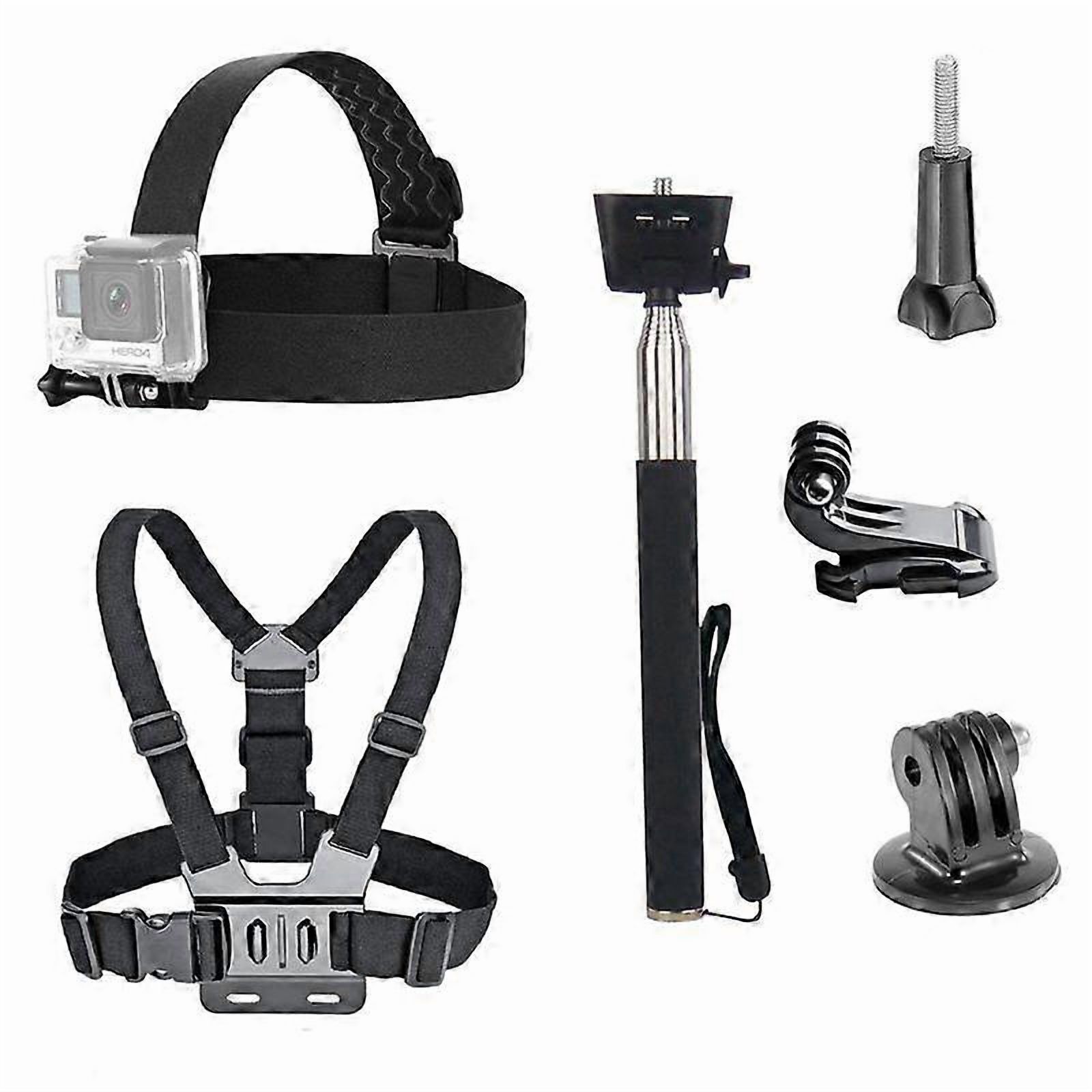 3 in 1 Universal Waterproof Action Camera Accessories Bundle Kit - Head Strap Mount/Chest Harness/Selfie Stick Compatible for Gopro Hero 6 5 Action Ca
