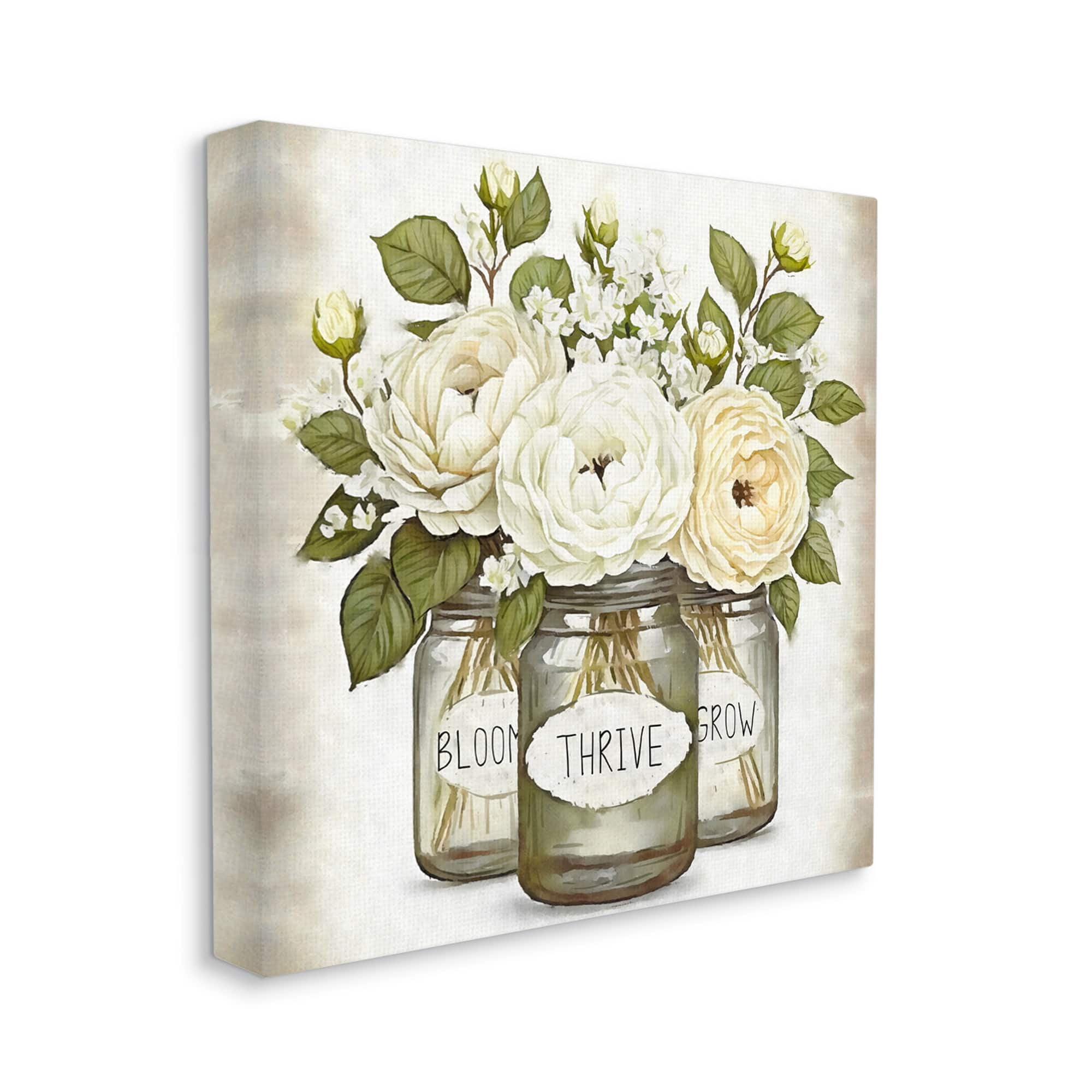 Stupell Industries Bloom Thrive Grow Country Flowers Botanical & Floral Painting Gallery Wrapped Canvas Print Wall Art