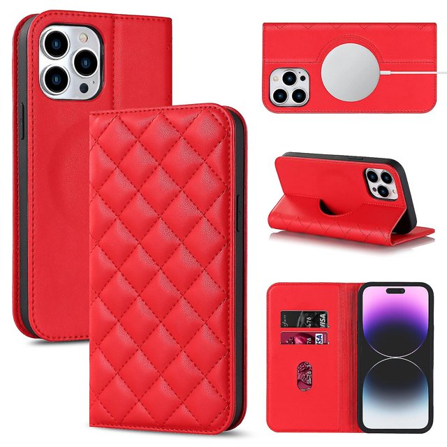 Funda antirrobo con cierre magnético para iPhone 14 Pro, compatible con carga magnética, piel sintética y TPU, diseño tipo billetera, ranuras para tarjetas