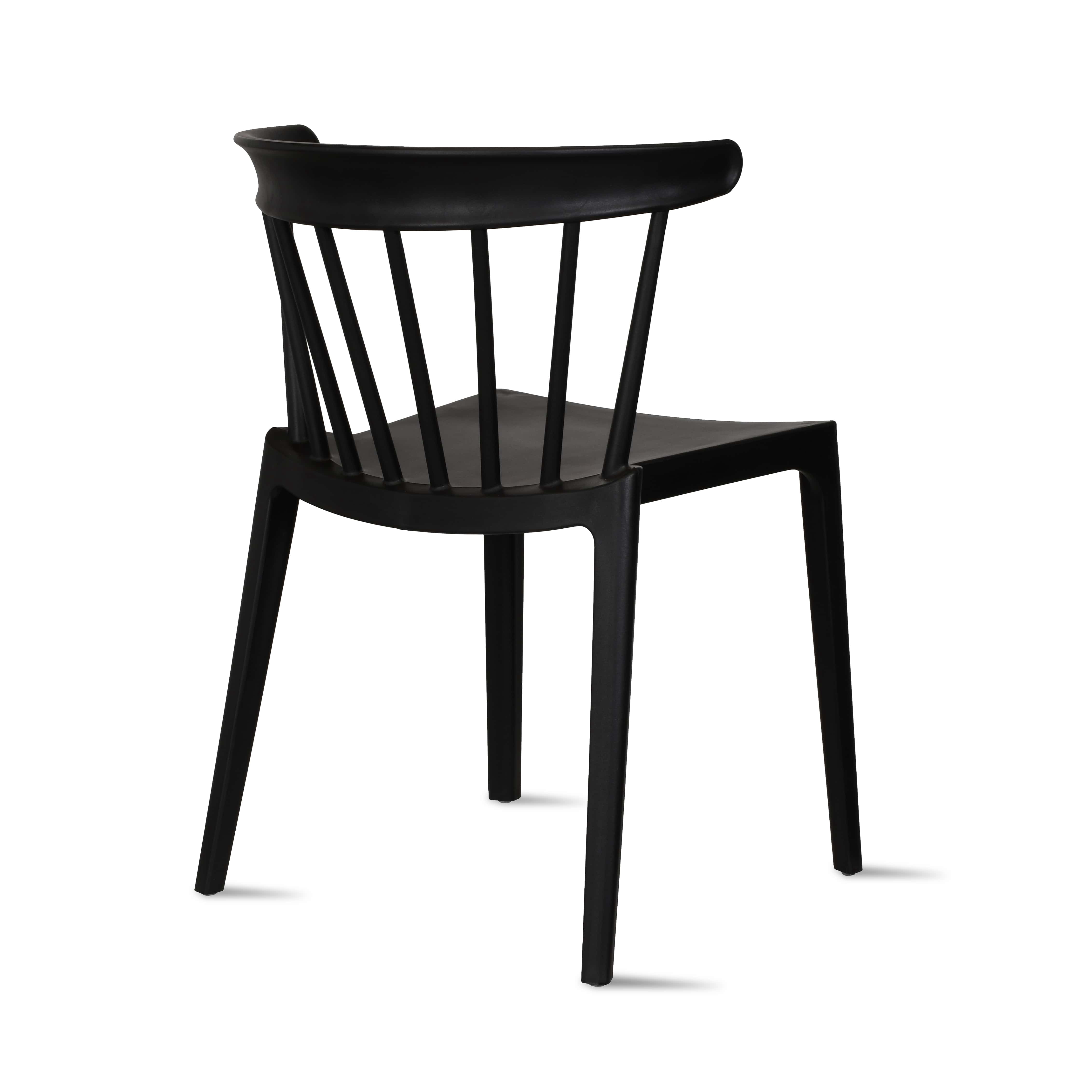 Modern Dining Elbow Side Chair Molded Plastic Indoor and Outdoor Stackable Slat Black Patio Chair, Black, Set of 1, 1 piece