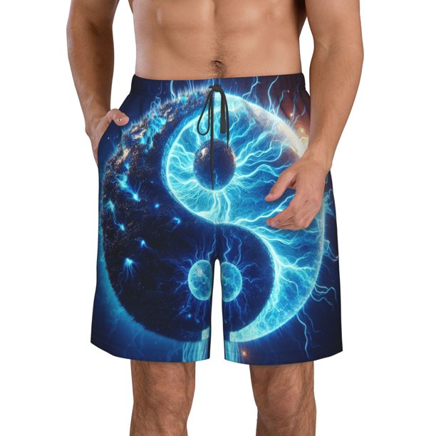 Balery Blue Yin And Yang Traje de Baño Estilo Hawaiano para Hombre, Shorts de Secado Rápido con Bolsillos-Small