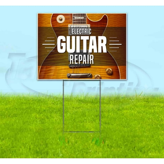 Electric Guitar Repair (18" x 24") Yard Sign, Includes Metal Step Stake