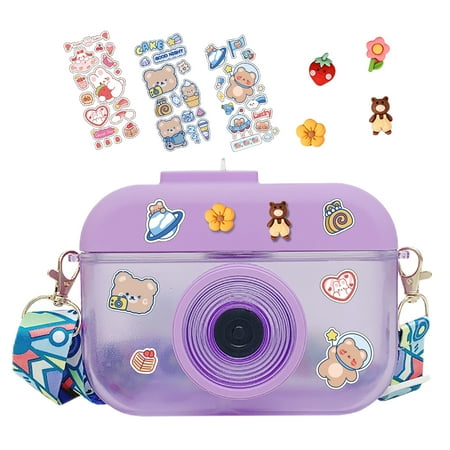

Kawaii Water Bottle for Girls Creative Camera Kids Drinking Bottle with Straw
