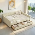 thumbnail image 6 of EBQOSK Daybed with Drawers Upholstered Tufted Sofa Bed, with Button on Back and Piping on Waved Shape Arms Beige Full, 6 of 7