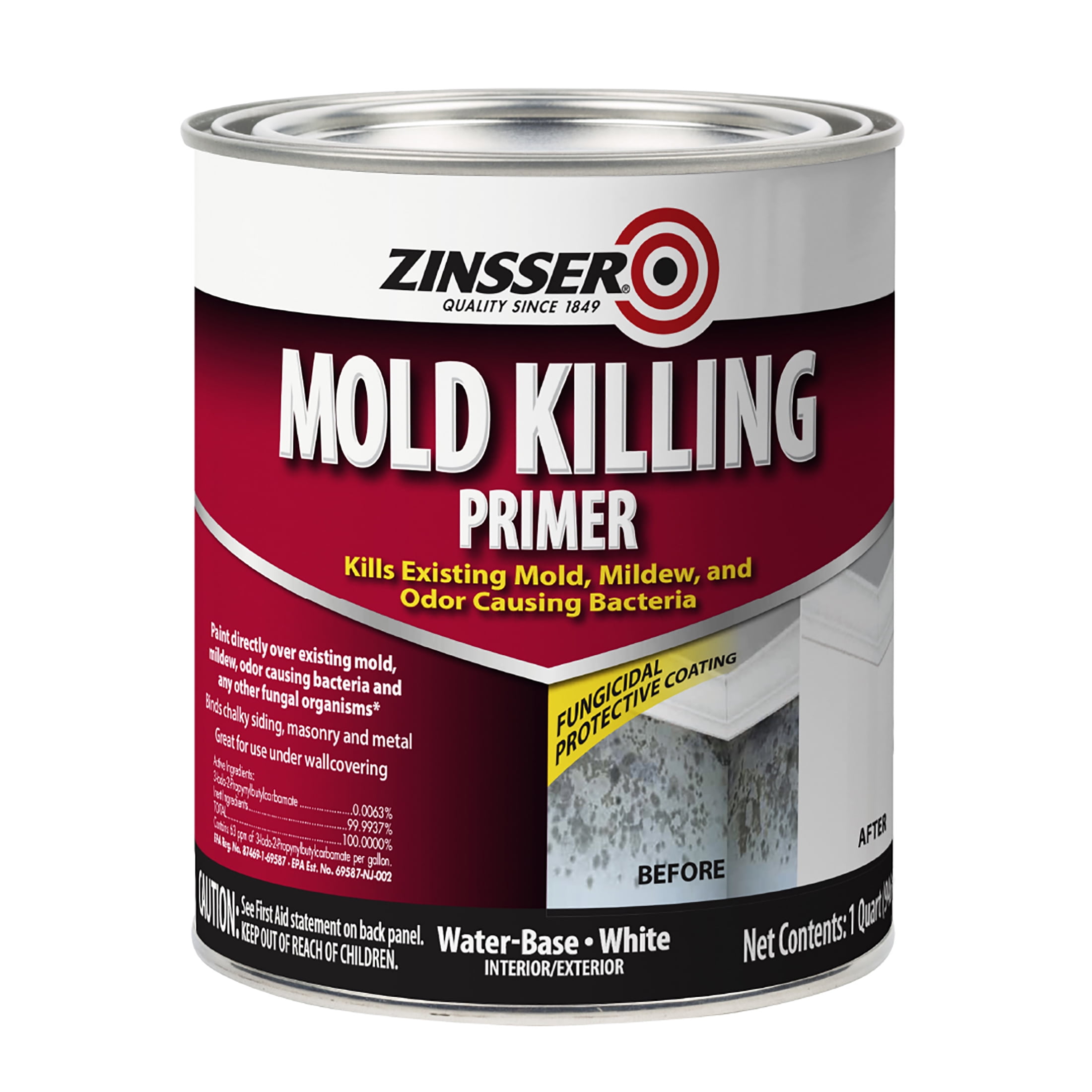 (3 pack) 4 Pack, White, Zinsser Mold Killing Flat Primer- Quart