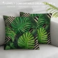 thumbnail image 3 of RUIYC   Tropical Green Leaves Throw Pillow Cover with Geometric Background Home Decorative Square Cushion Covers  Home Decor Palm Pillowcase, 3 of 5