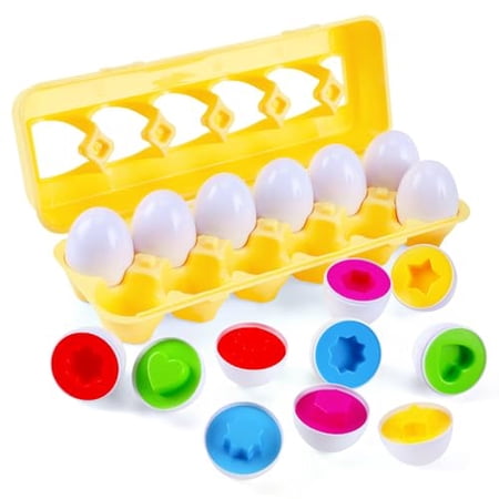 Matching Eggs 12 pcs Set Easter Eggs - Educational Color & Shape Recognition Sortere Skills Study Toys Montessori Toys STEM Educational Toy Gift for Toddler 1 2 3 Year Old