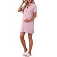 thumbnail image 4 of INSPIRE CHIC Womens Nightgowns Button Down Short Sleeve Sleep Shirts Nightshirt Pajama Dress with Pockets XL Pink, 4 of 6