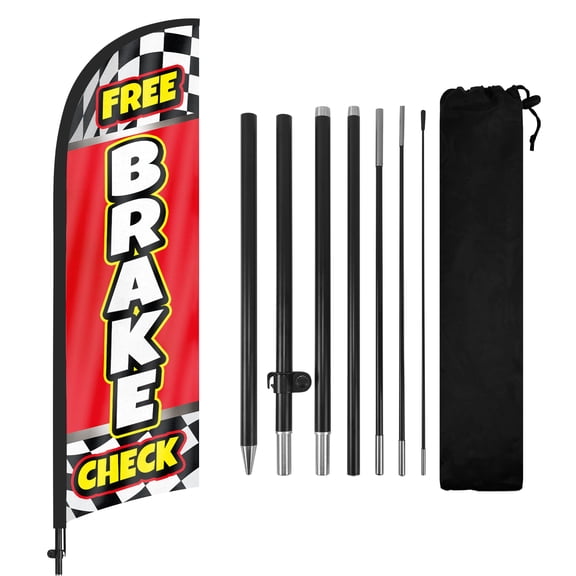 Free Brake Check Advertising Feather Flags Banner 8Ft, Swooper Flag with Pole and Ground Stake, Advertising Feather Flag Signs for Business