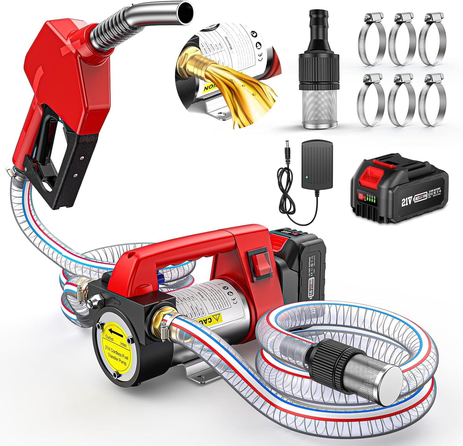 TaskStar 2PCS Combo Kit 1200N·m 1/2" Brushless Impact Wrench & 12GPM Cordless Fuel Transfer Pump, 21V with 3 Batteries for Car Truck RV Repair