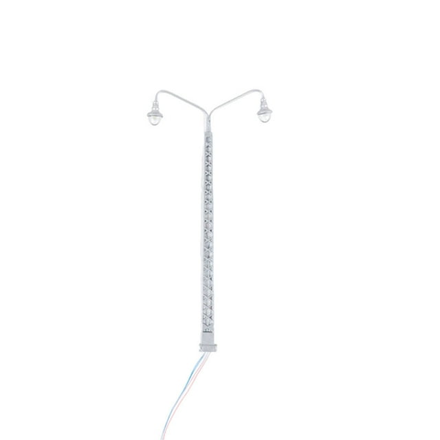 Model Railway Lamp 1:87 Scale Streetlight Simple Layout Props Double-Heads LED Park Light Home Yard Landscape Decorations Silver(White Light)