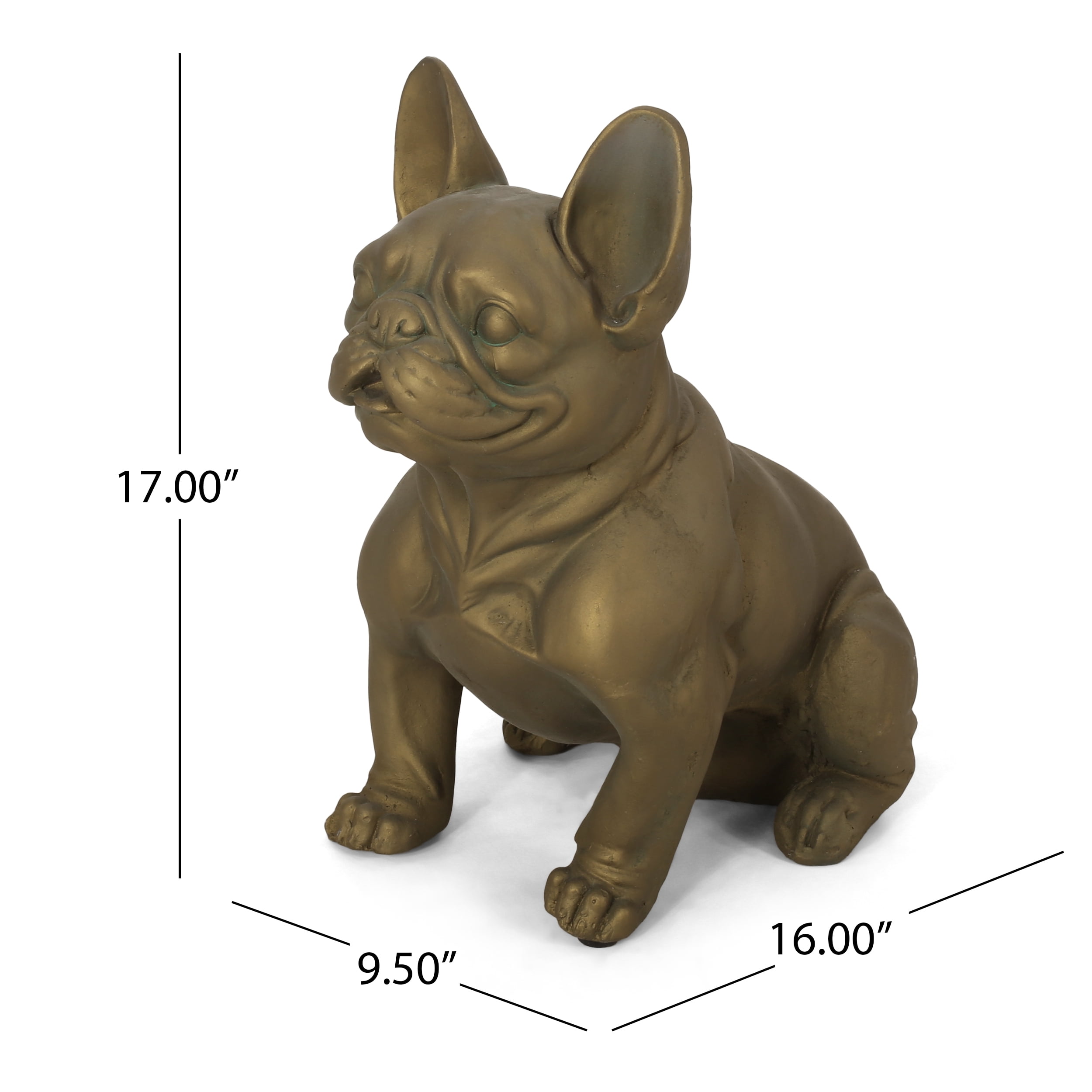 Noble House Delamore Outdoor French Bulldog Garden Statue in Rustic Gold