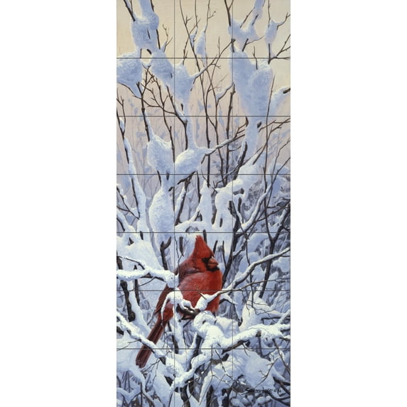 Tile Mural Kitchen Backsplash - Winter Perch - Cardinal - by John Seerey-Lester