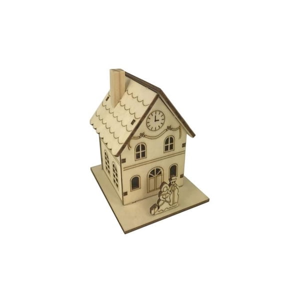 Plywood Small House with Lights Home Decor