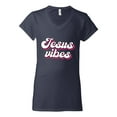 thumbnail image 2 of Wild Bobby Jesus Vibes Inspirational/Christian Women Standard V-Neck Tee, Navy, X-Large, 2 of 6