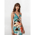 thumbnail image 2 of Women's Ruffled Neckline Tropical Palm Tree Print Midi Dress, White, Medum, 2 of 5