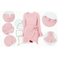 thumbnail image 3 of Langwyqu Long Sleeve Flared Sleeve Girls Slim Waffle Knit Dress With Belt For 5-14 Years, 3 of 5